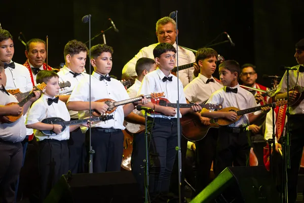 A Sükösdi SUGO Tamburazenekar fiatal muzsikusai tamburákkal a 2026-os Örökség lángja koncert margitszigeti színpadán.